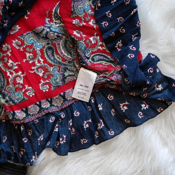 BILA SLEEVELESS SZ XXL PAISLEY FLORAL RUFFLE TASSEL BOHO WESTERN TOP - Picture 7 of 7